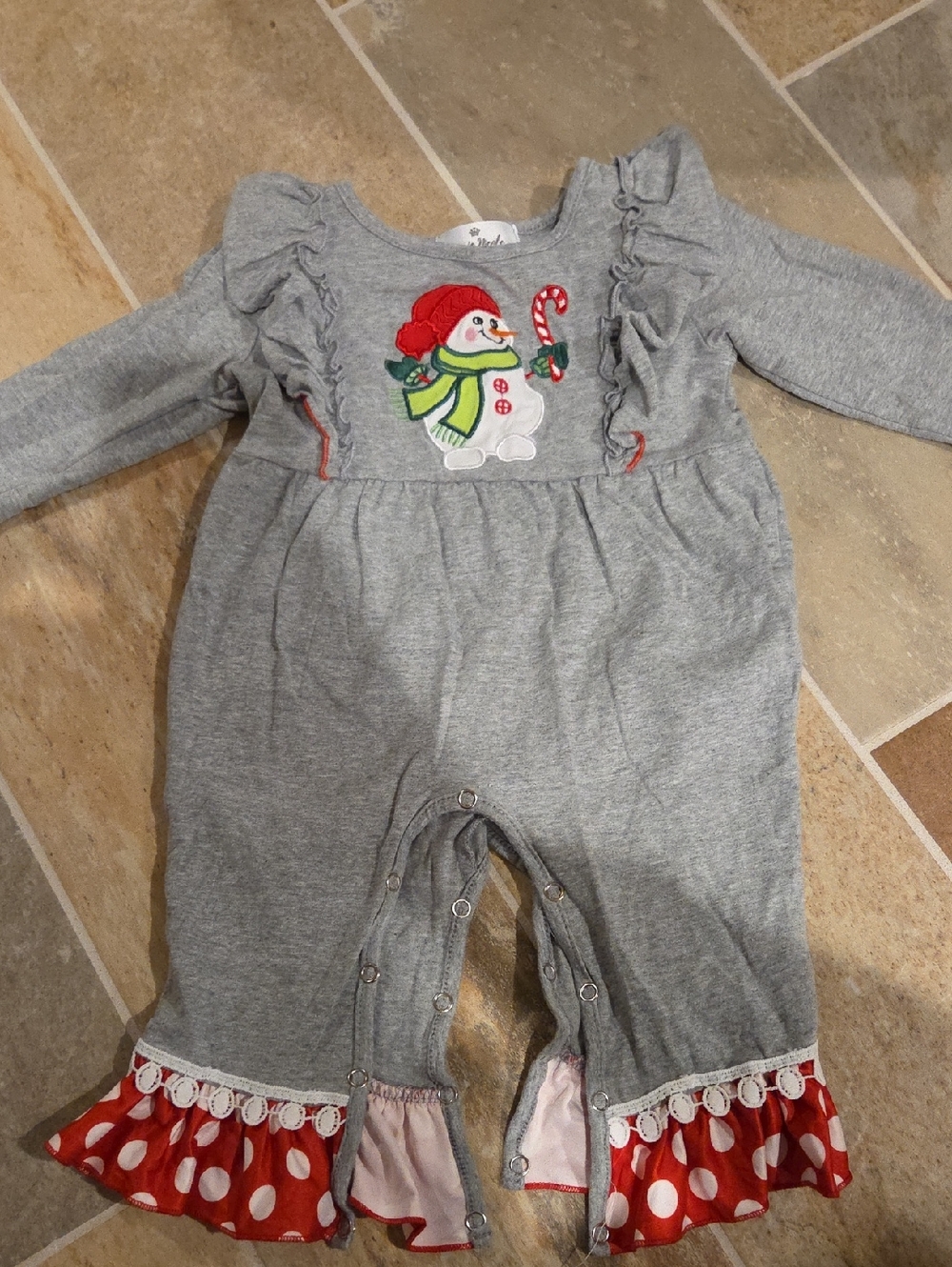 Gray Snowman Ruffle One-Piece for Baby Girls
